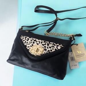 NEW Emma Fox Leather leopard print Black crossbody bag